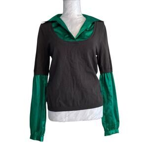 Y2K Candies Satin Green Low Scoop Neck Knit Vest Built in Shirt Layer Size Large